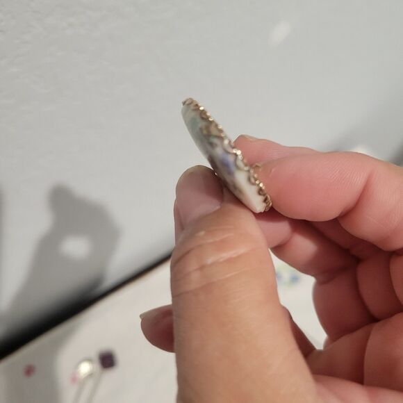 Vintage Victorian Hand Painted Porcelain China Pendant Pink Yellow Blue Roses - Picture 10 of 11